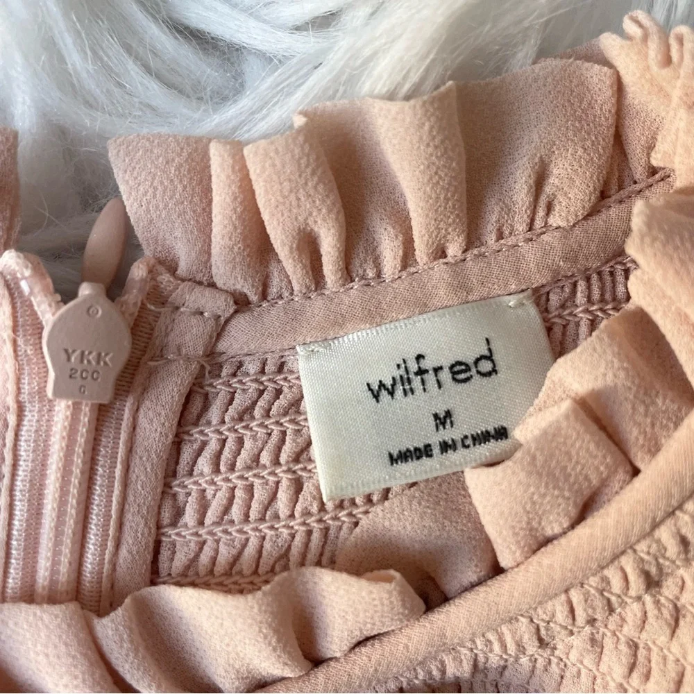 Aritzia Wilfred Lilith ruffles ruched blouse top shirt pink Coquette Whimsy - Picture 2 of 10